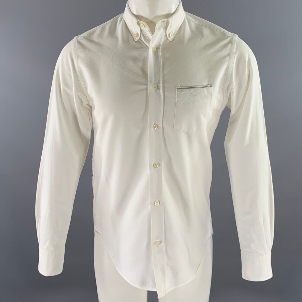 OFFICINE GENERALE Size S White Cotton Oxford Long Sleeve Shirt